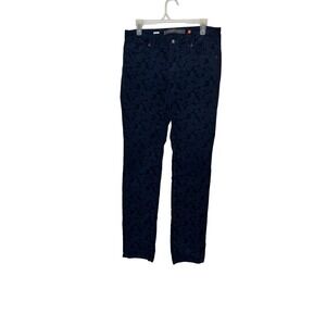 Christopher Blue Jeans Womens 8 Navy Floral Paisley Velvet Jacquard Stretch Slim
